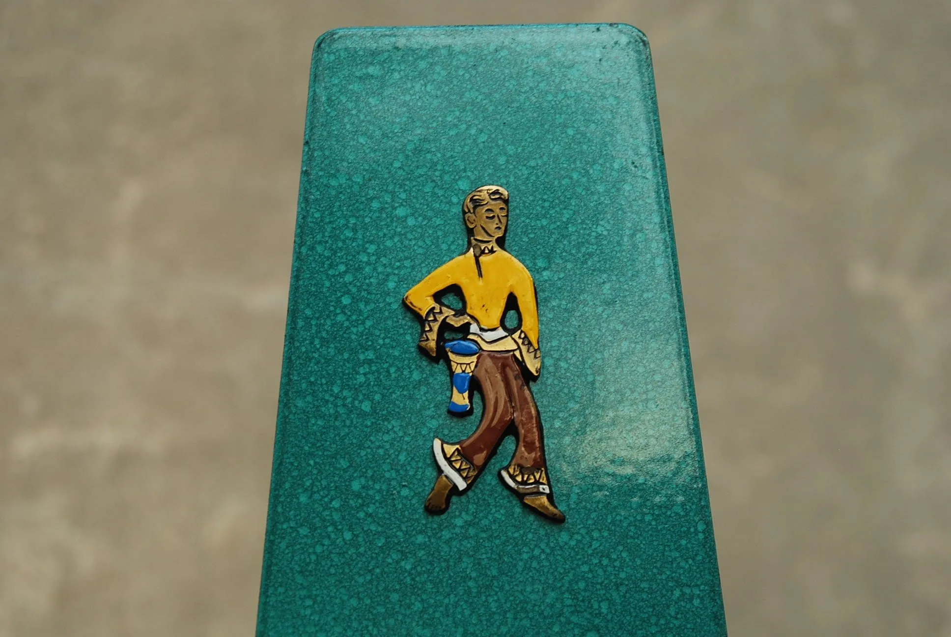 Vintage Aqua Green Enameled Metal Bookends