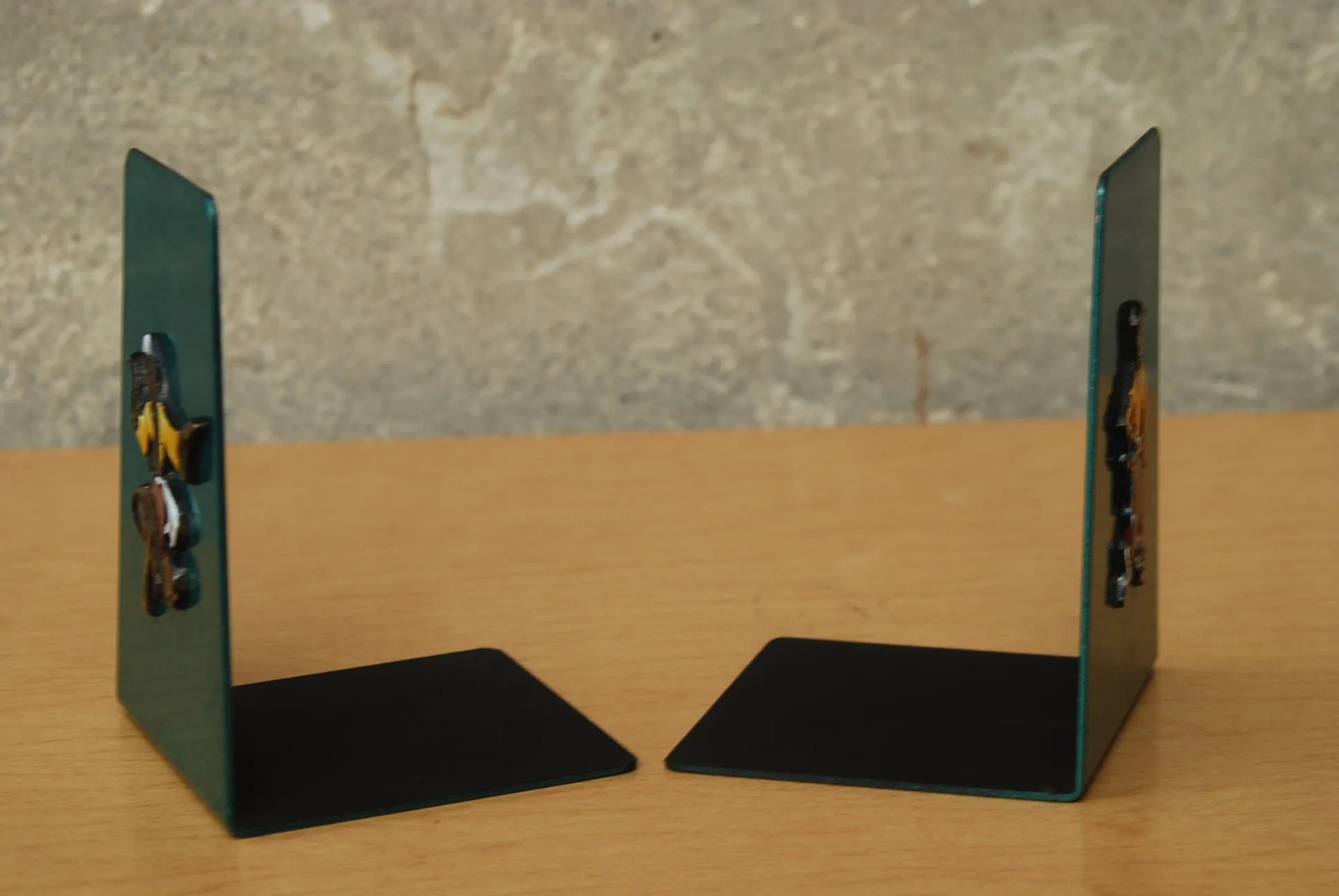 Vintage Aqua Green Enameled Metal Bookends