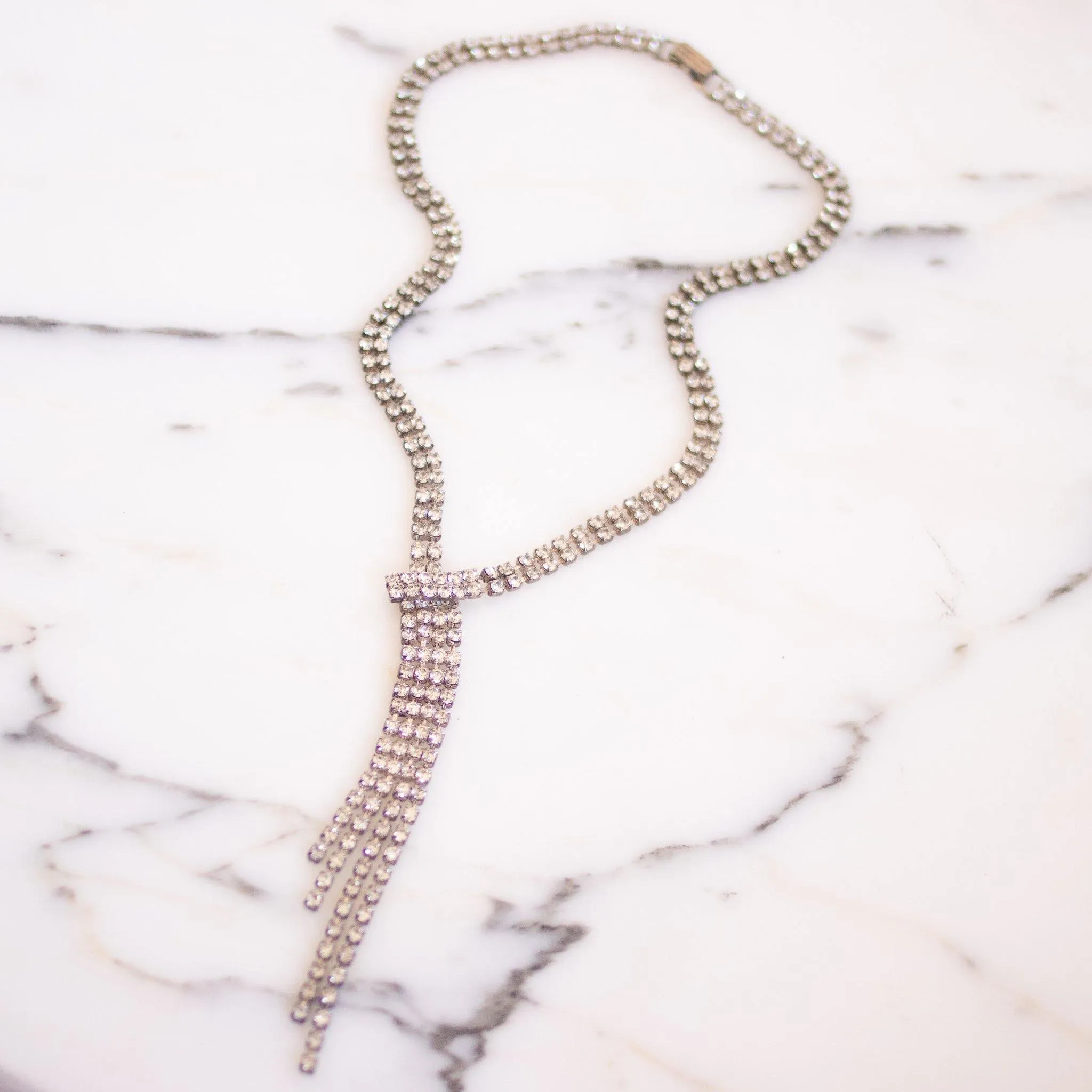 Vintage Art Deco Style Rhinestone "Y" Style Tassel Necklace