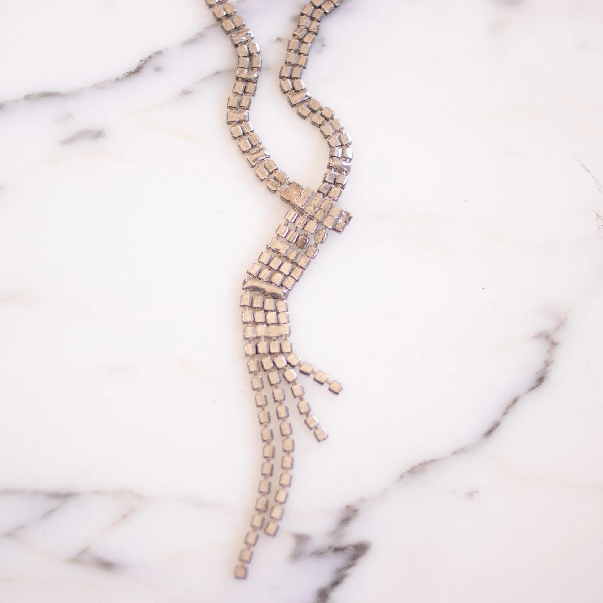 Vintage Art Deco Style Rhinestone "Y" Style Tassel Necklace