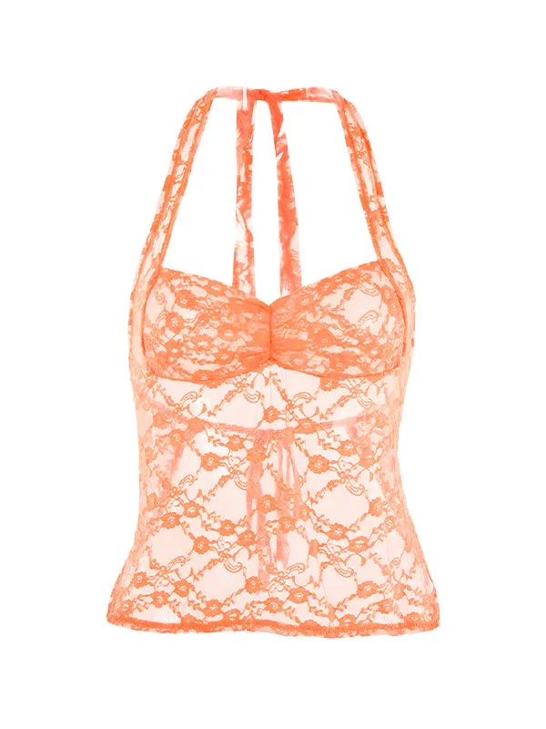 Vintage backless lace halterneck top