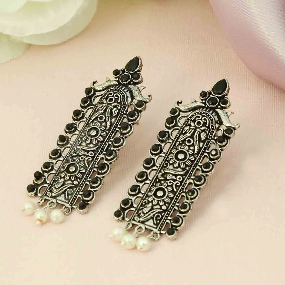 Vintage Black Crystal Ethnic Earrings