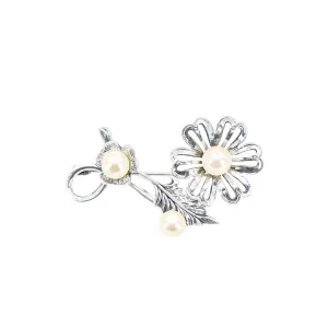 Vintage Bohemian Flower Japanese Akoya Cultured Saltwater Pearl Brooch- Sterling Silver