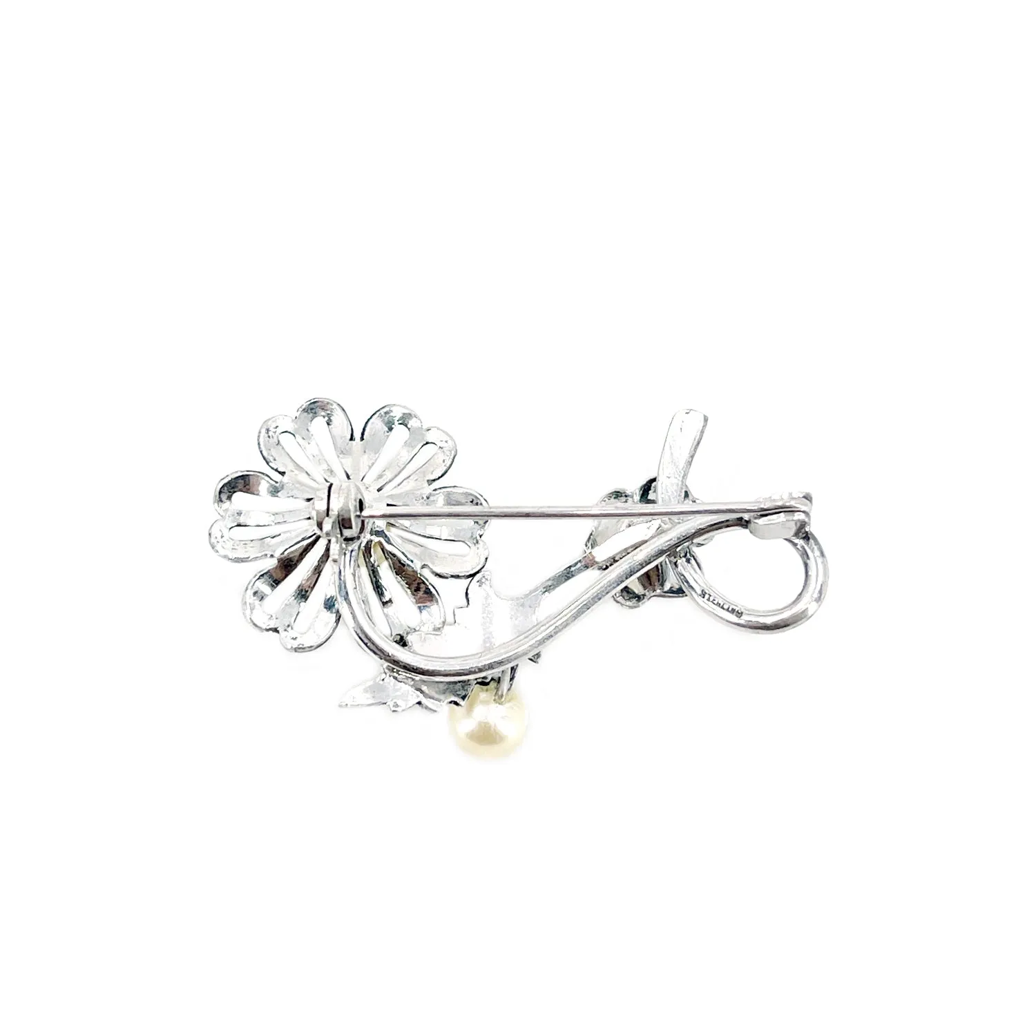 Vintage Bohemian Flower Japanese Akoya Cultured Saltwater Pearl Brooch- Sterling Silver