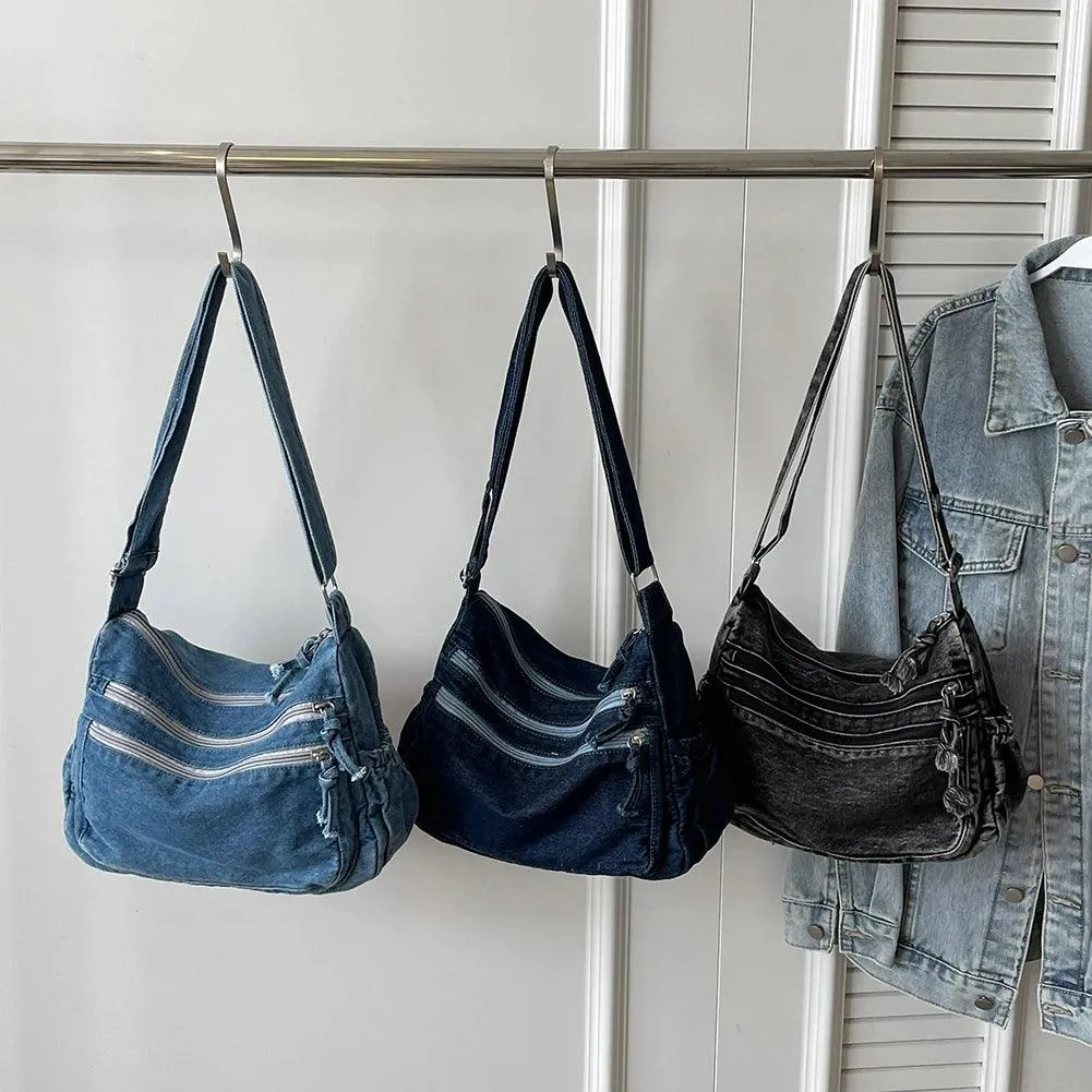 Vintage Casual Satchel Bag | Large Capacity Denim