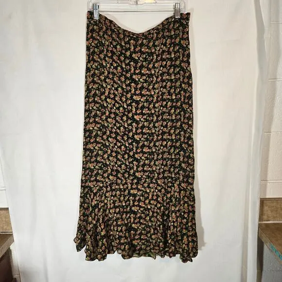 Vintage Indira Floral Midi Skirt Reversable Tropical Bohemian Island Rayon M/L