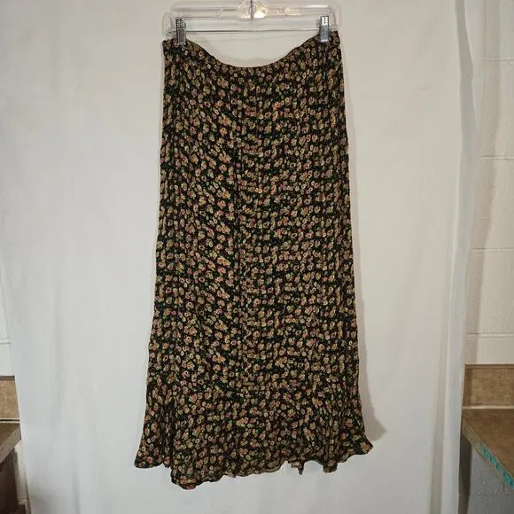 Vintage Indira Floral Midi Skirt Reversable Tropical Bohemian Island Rayon M/L