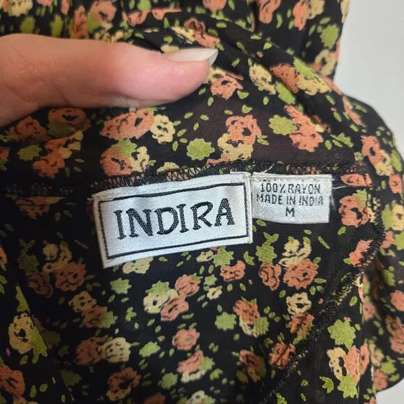 Vintage Indira Floral Midi Skirt Reversable Tropical Bohemian Island Rayon M/L
