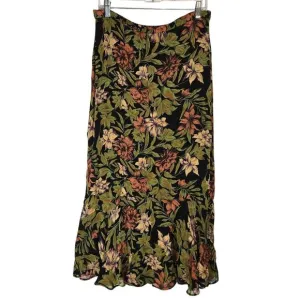 Vintage Indira Floral Midi Skirt Reversable Tropical Bohemian Island Rayon M/L