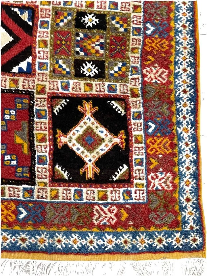 Vintage Moroccan custom rug from Ait Ougharda, Wool and Thread, 270cm x 154cm or 8.85ft x 5.05ft