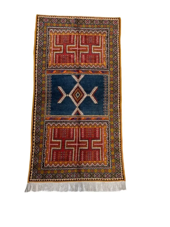 Vintage Moroccan custom rug from Ait Ougharda, Wool and Thread, 275cm x 143cm or 9.02ft x 4.69ft