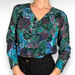 Vintage Paisley Floral Cardigan Blue Purple Pink Whimsigoth Fairy Boho Sz Xs