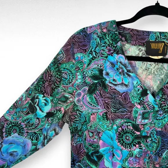 Vintage Paisley Floral Cardigan Blue Purple Pink Whimsigoth Fairy Boho Sz Xs