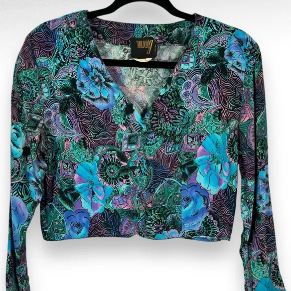Vintage Paisley Floral Cardigan Blue Purple Pink Whimsigoth Fairy Boho Sz Xs