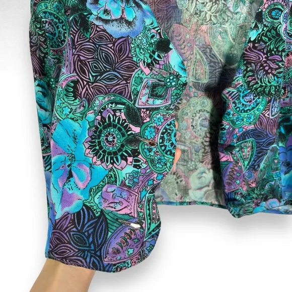 Vintage Paisley Floral Cardigan Blue Purple Pink Whimsigoth Fairy Boho Sz Xs