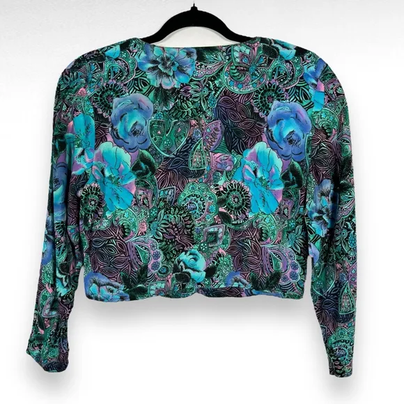 Vintage Paisley Floral Cardigan Blue Purple Pink Whimsigoth Fairy Boho Sz Xs
