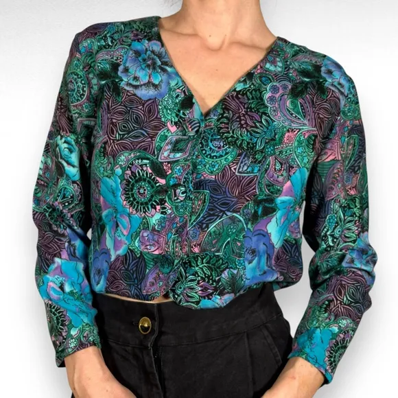 Vintage Paisley Floral Cardigan Blue Purple Pink Whimsigoth Fairy Boho Sz Xs