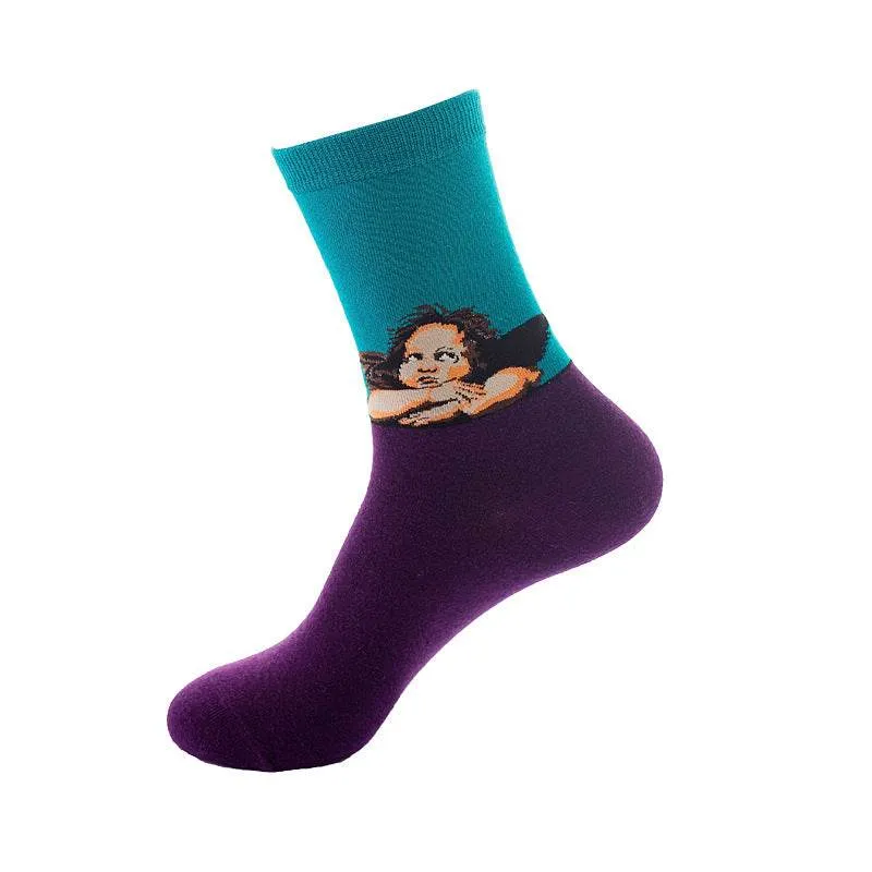 Vintage Street Women Socks Fashion Brand Men's Socks Cotton Funny Star Starry Sky Flower Graffiti Asuka Crew Casual Sock
