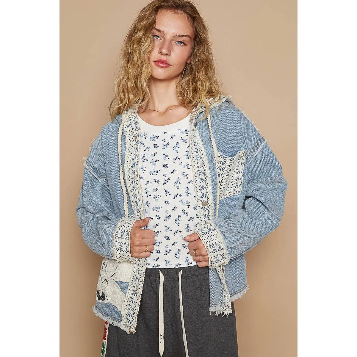 Vintage Washed Crochet Details Denim Jacket/Stuffology Boutique