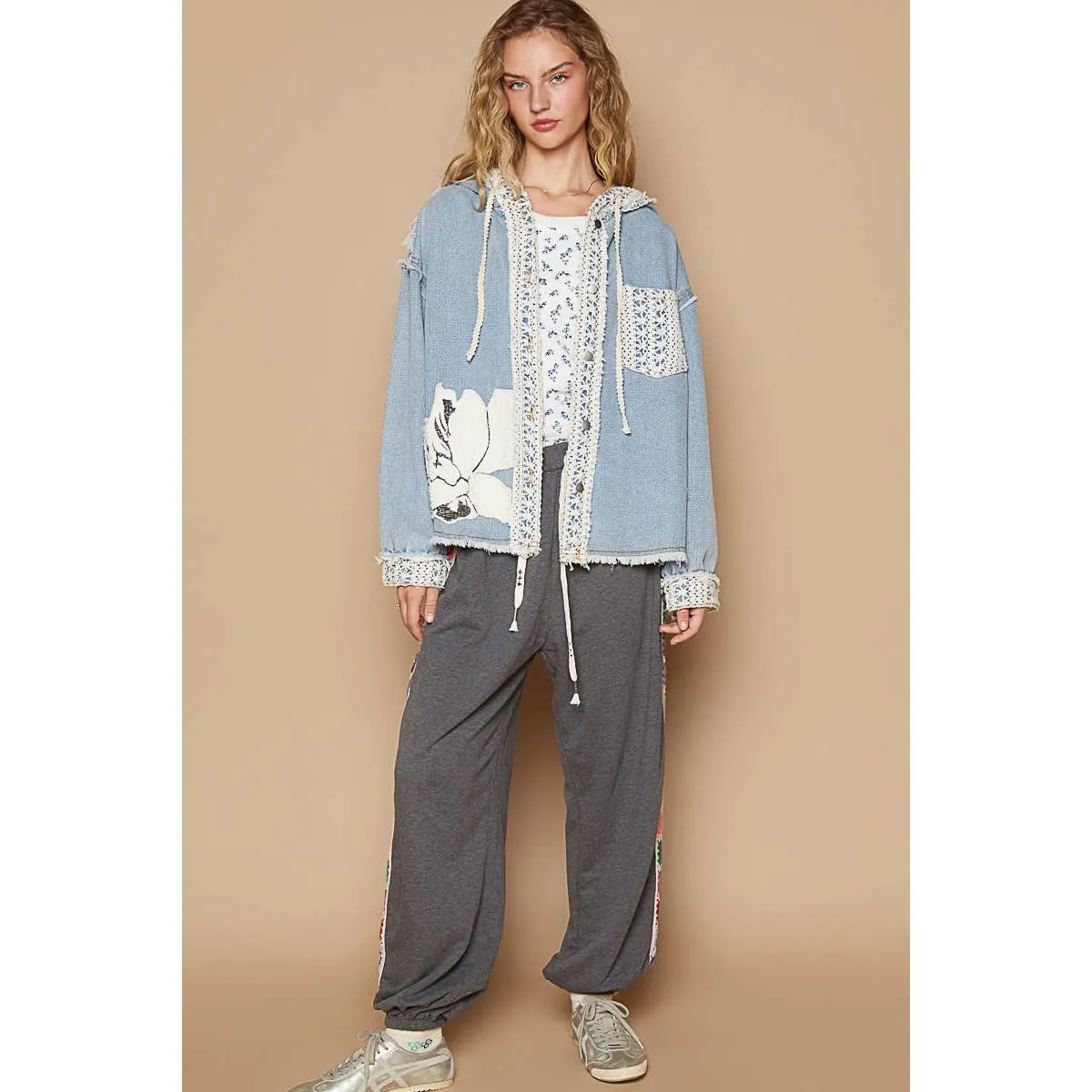 Vintage Washed Crochet Details Denim Jacket/Stuffology Boutique