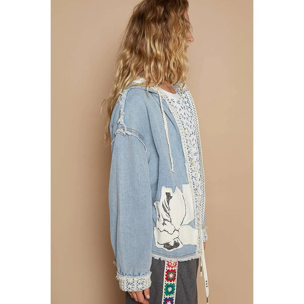 Vintage Washed Crochet Details Denim Jacket/Stuffology Boutique