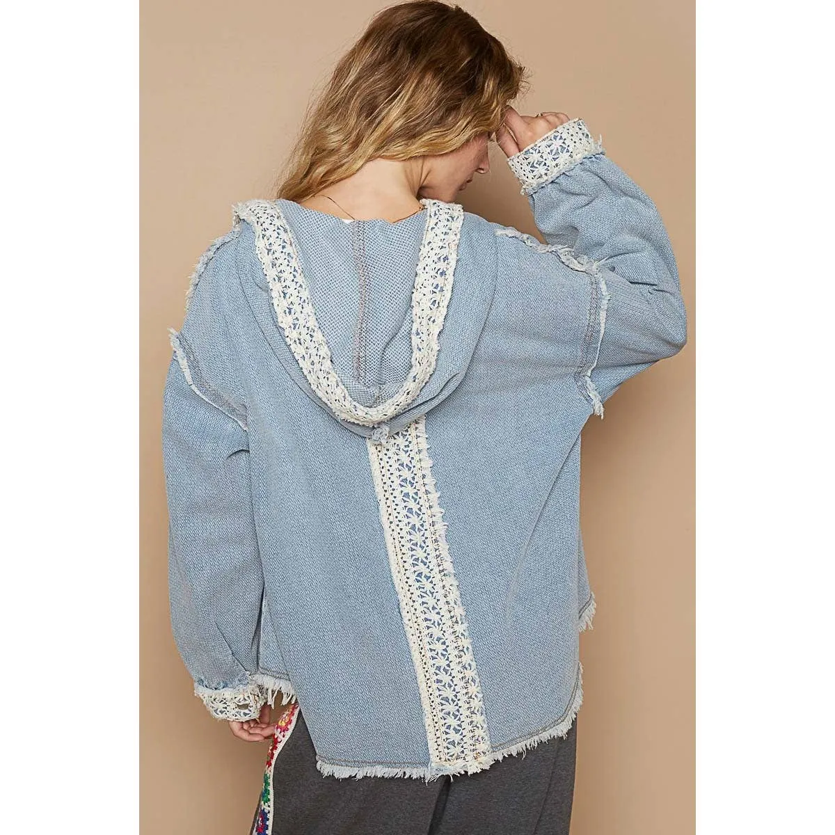 Vintage Washed Crochet Details Denim Jacket/Stuffology Boutique