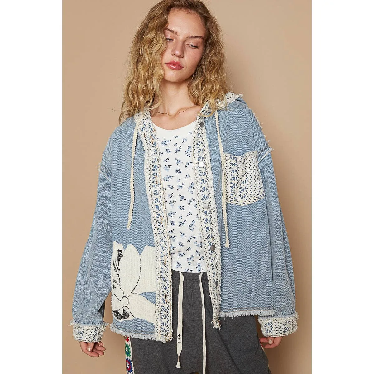 Vintage Washed Crochet Details Denim Jacket/Stuffology Boutique