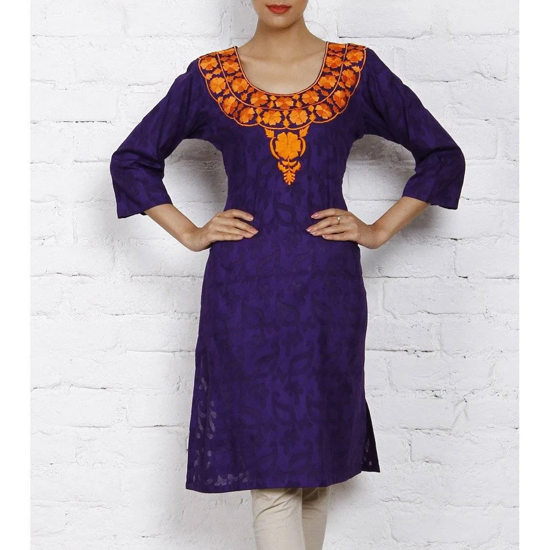 Violet Cotton Jacquard Kurti