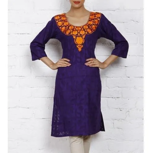 Violet Cotton Jacquard Kurti