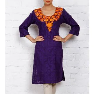 Violet Cotton Jacquard Kurti