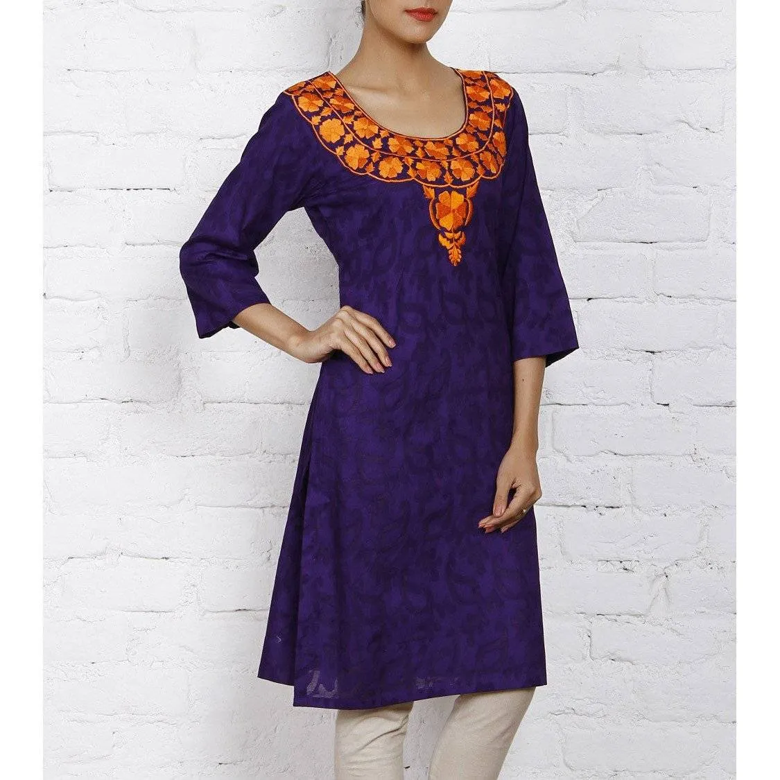 Violet Cotton Jacquard Kurti