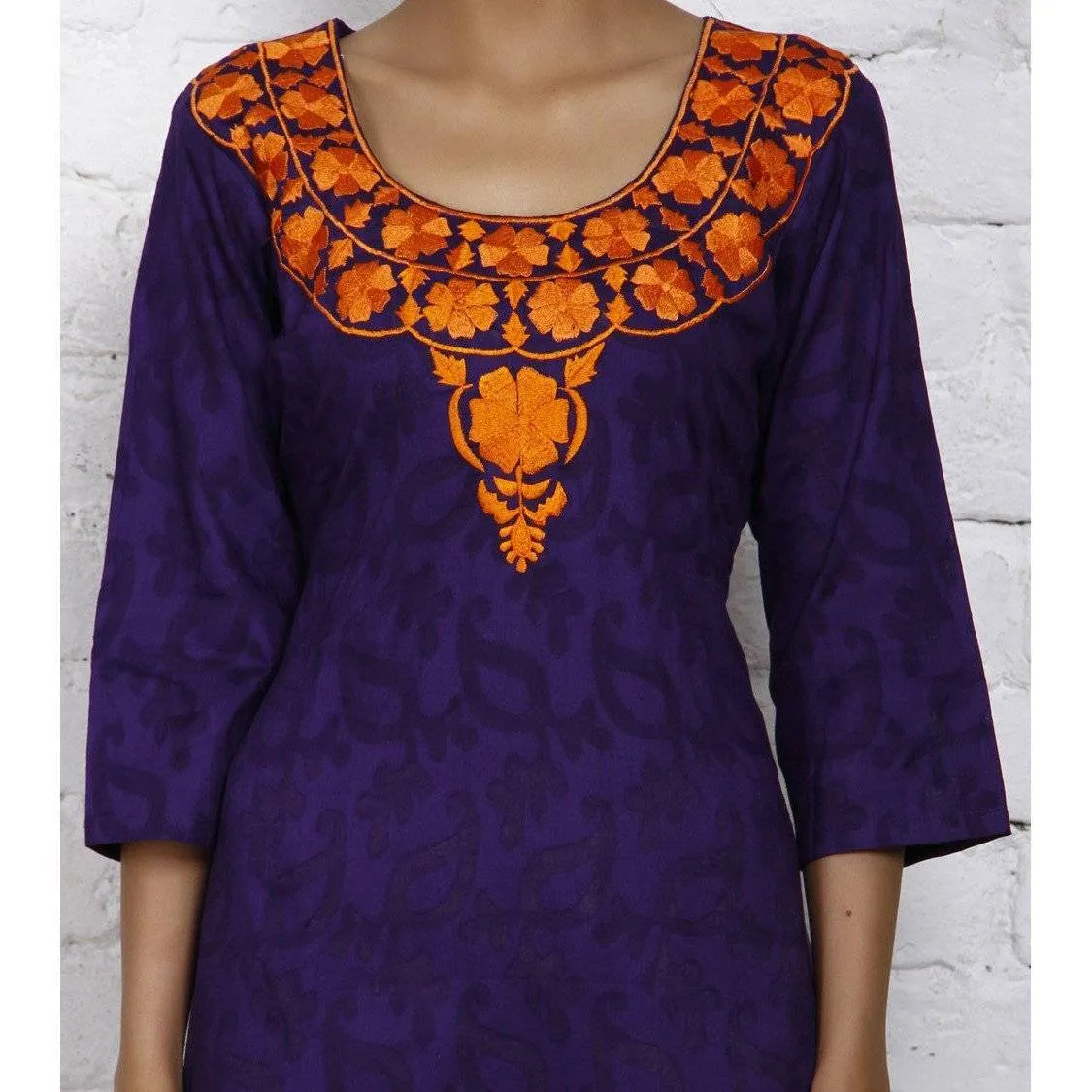 Violet Cotton Jacquard Kurti