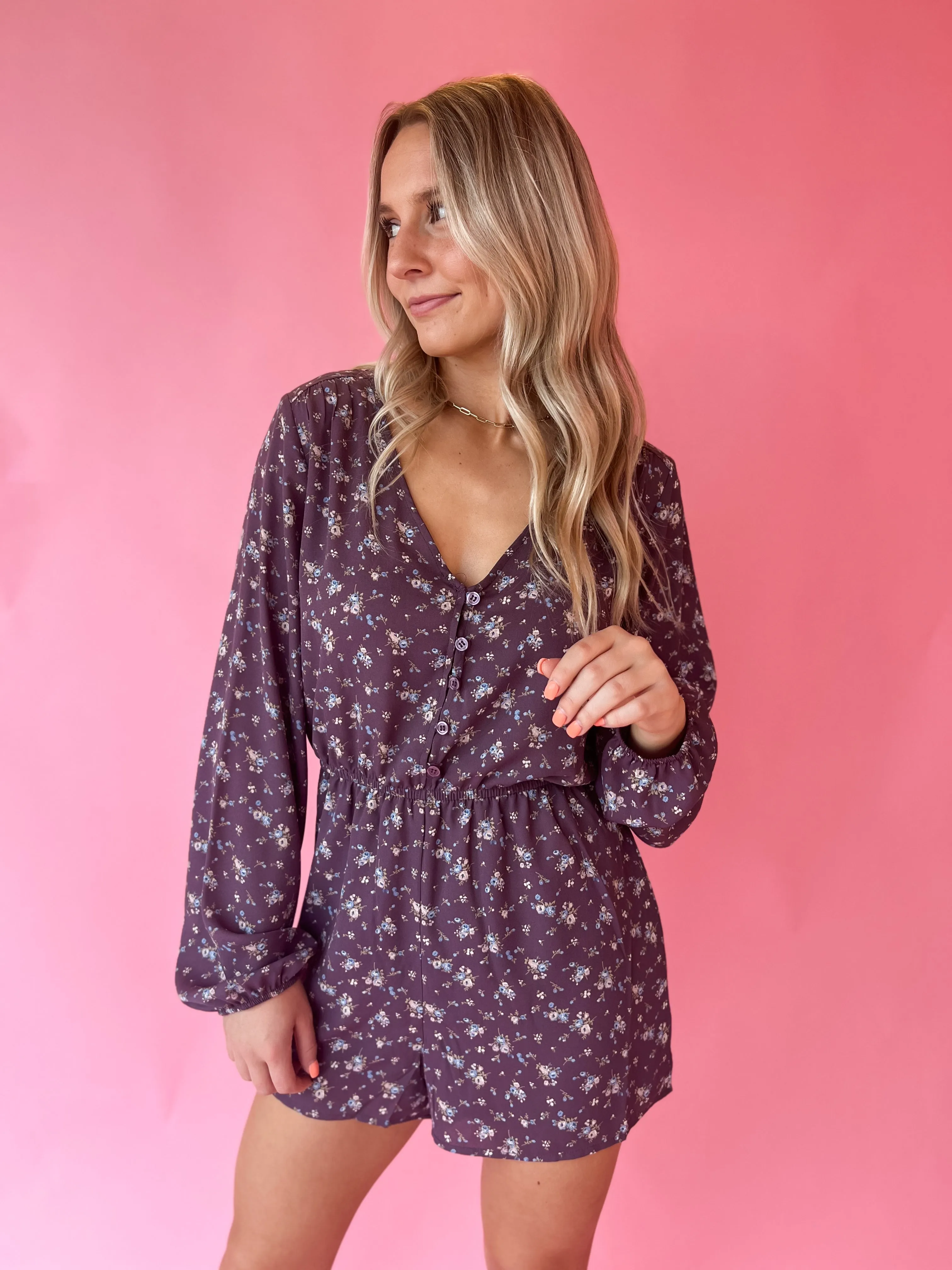 Violet Ditsy Floral Romper