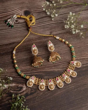 vivinia BY VIDHI MEHRA ISMAARH 2.0 Gold/Pink Choker Necklace Set with Pair of Earrings