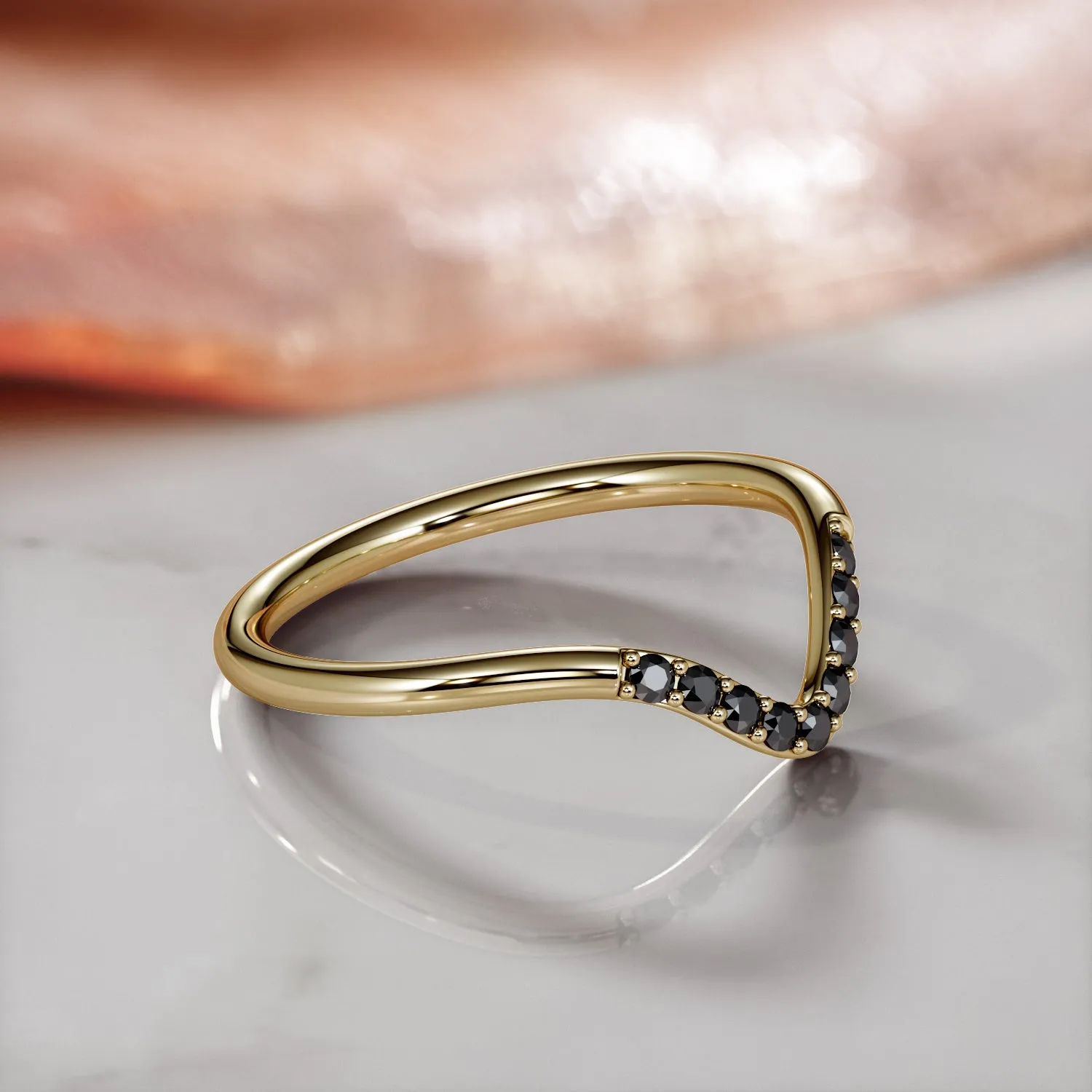Voidfire Star - Curved Natural Black Diamond Wedding RIng