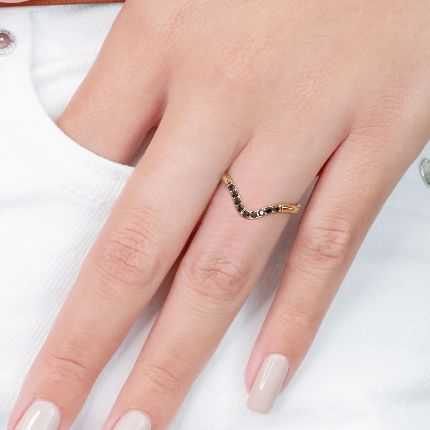 Voidfire Star - Curved Natural Black Diamond Wedding RIng
