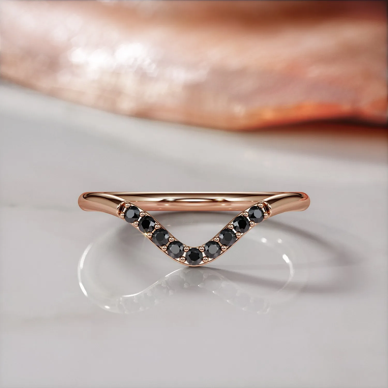 Voidfire Star - Curved Natural Black Diamond Wedding RIng