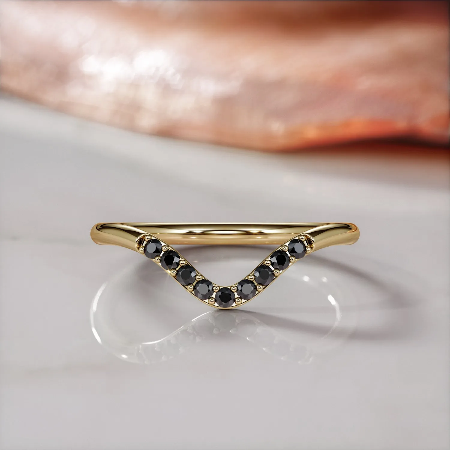 Voidfire Star - Curved Natural Black Diamond Wedding RIng
