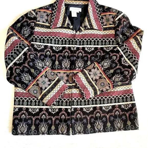 VTG 90s Rainbow Abstract Print Embroidered Paisley Blazer Jacket Size PL