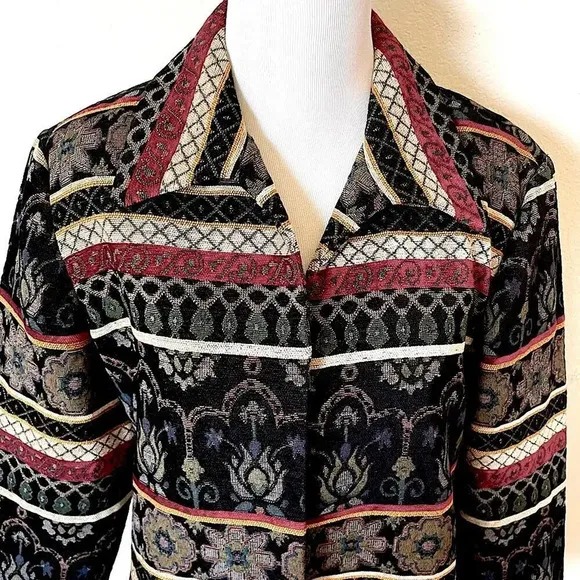 VTG 90s Rainbow Abstract Print Embroidered Paisley Blazer Jacket Size PL