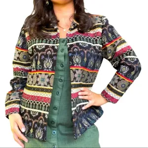 VTG 90s Rainbow Abstract Print Embroidered Paisley Blazer Jacket Size PL