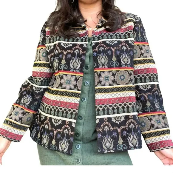 VTG 90s Rainbow Abstract Print Embroidered Paisley Blazer Jacket Size PL