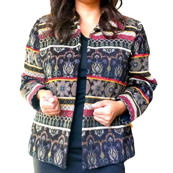VTG 90s Rainbow Abstract Print Embroidered Paisley Blazer Jacket Size PL