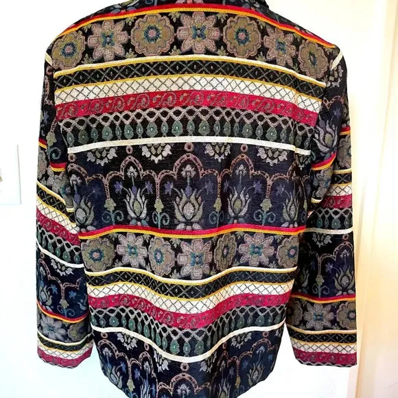 VTG 90s Rainbow Abstract Print Embroidered Paisley Blazer Jacket Size PL