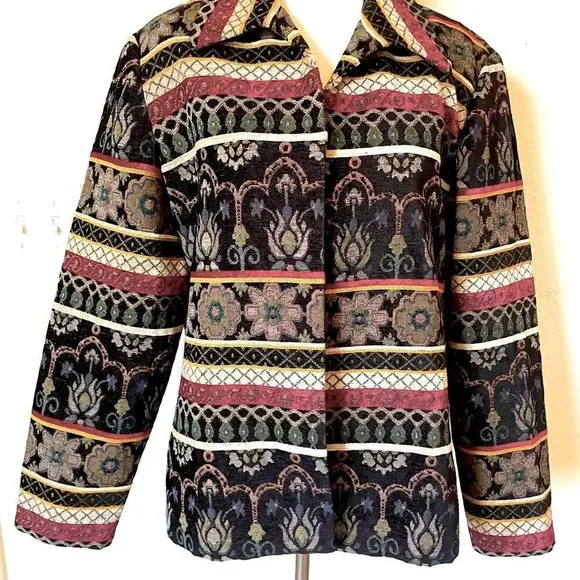 VTG 90s Rainbow Abstract Print Embroidered Paisley Blazer Jacket Size PL