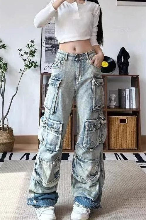 Washed Gradient Paratrooper Jeans