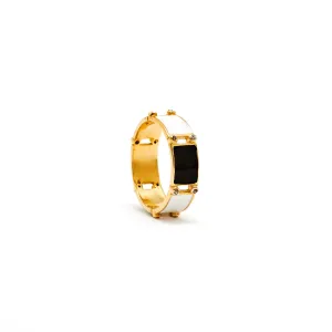 White Block Enamel Diamond Ring