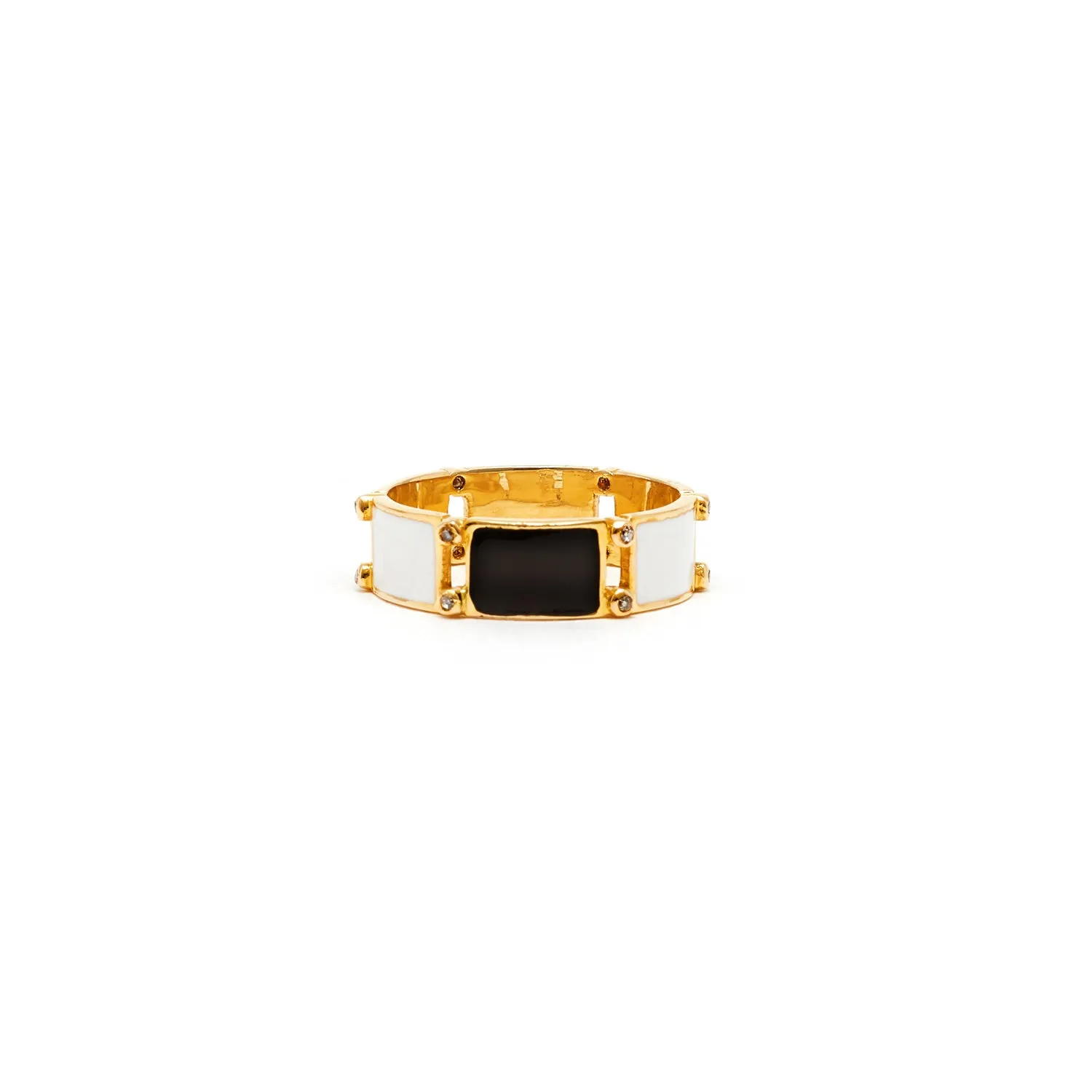 White Block Enamel Diamond Ring