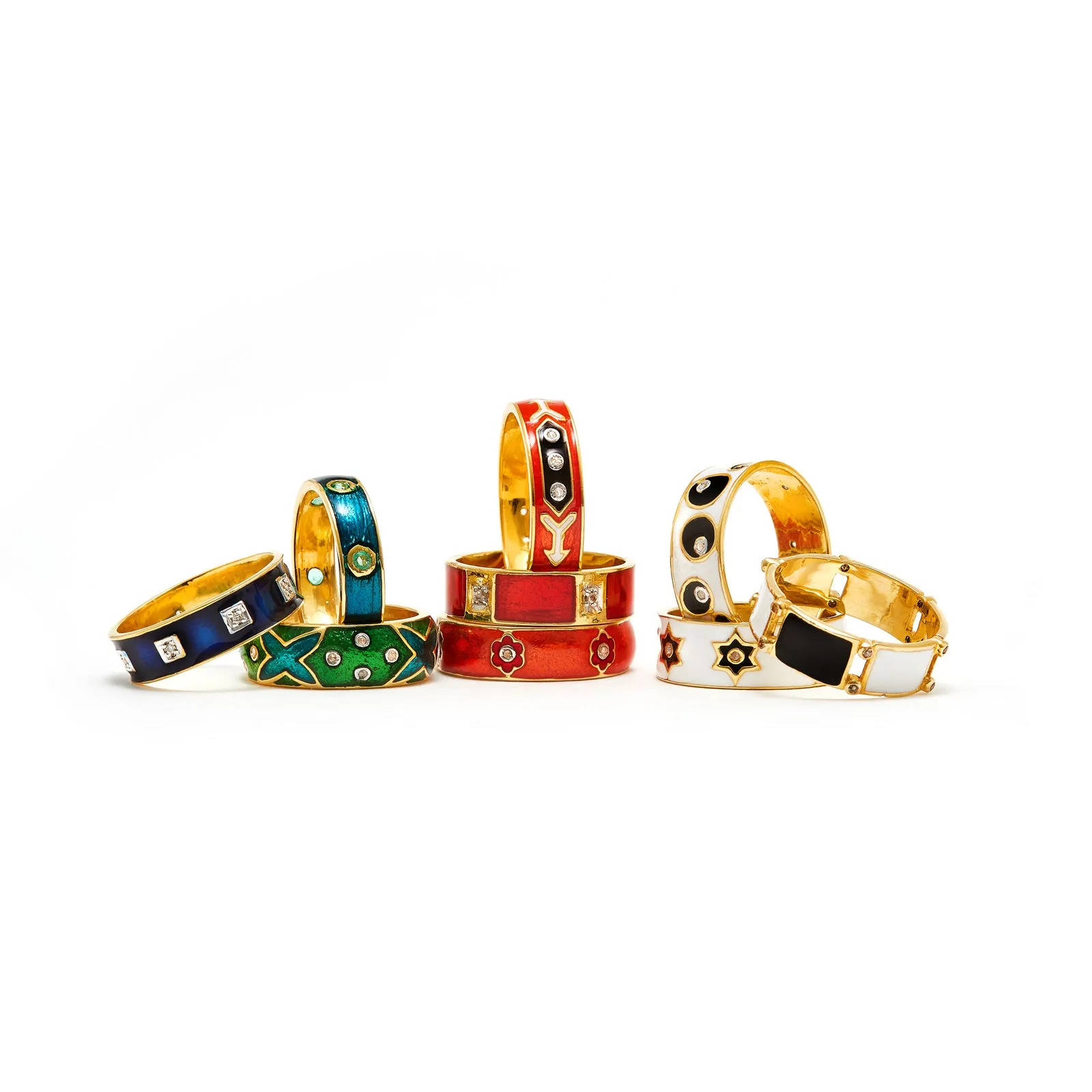 White Block Enamel Diamond Ring