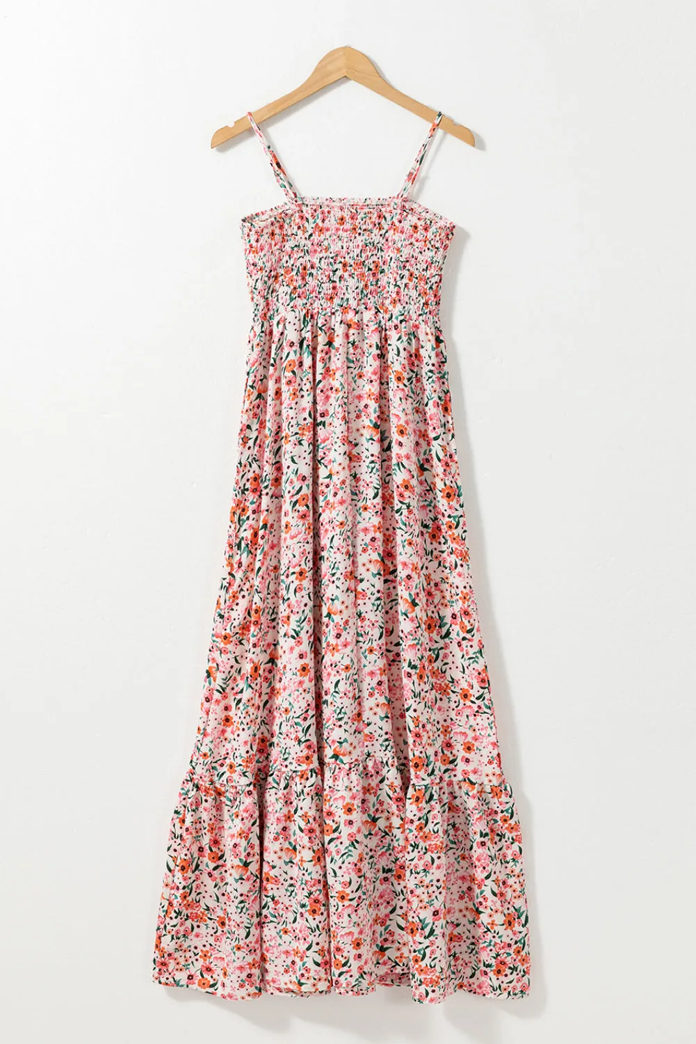 White Boho Floral Smocked Ruffled Maxi Dress